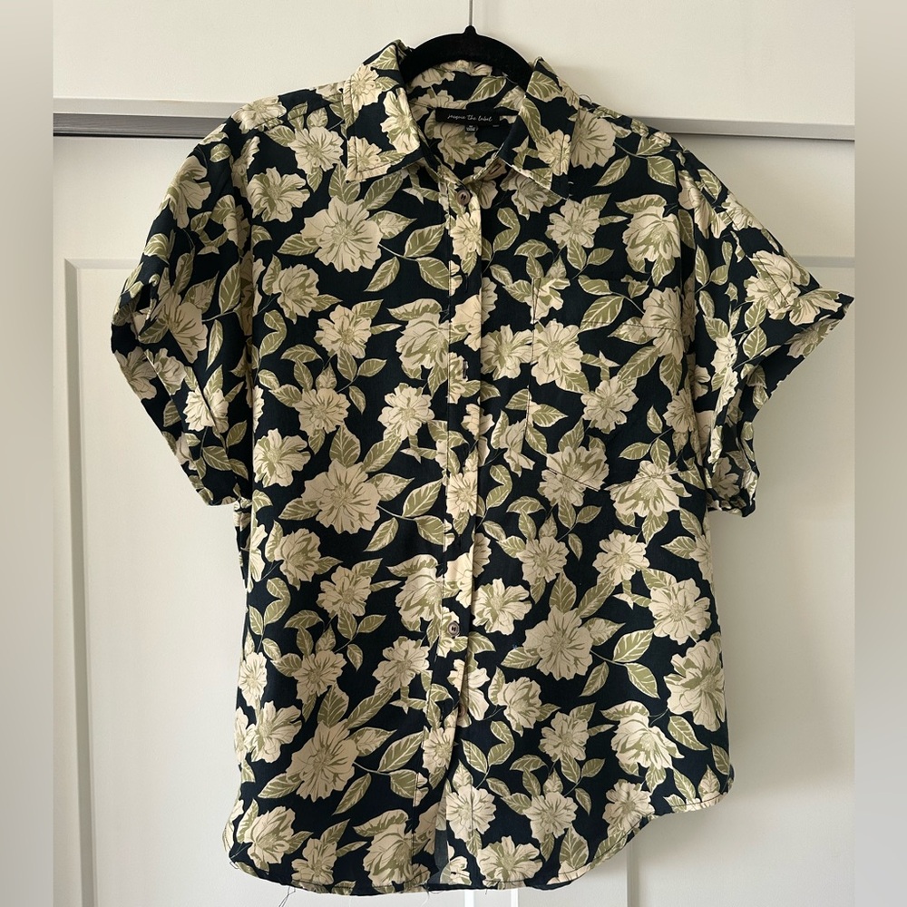 Jacqui E Cream and White Cuffed Sleeve Button Down Shirt